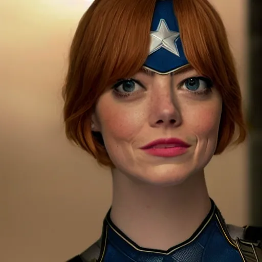 Image similar to Emma Stone as captain America