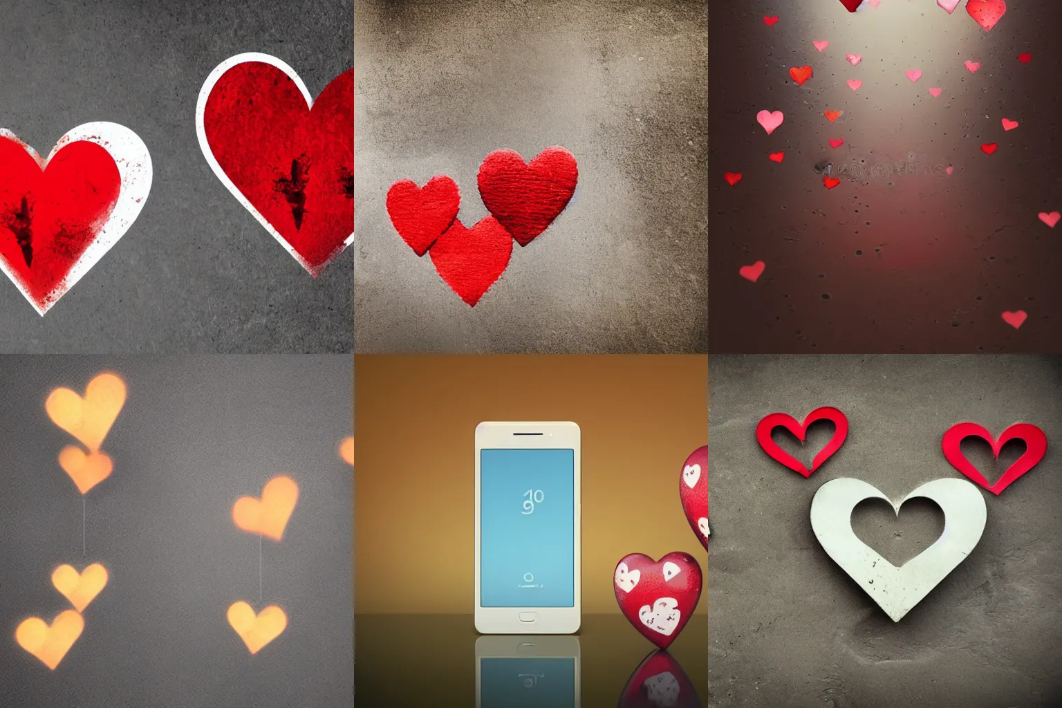 Prompt: Two phones send hearts through the air. Free stock photo. 2 phones. hearts from phones. by Greg Rutkowski