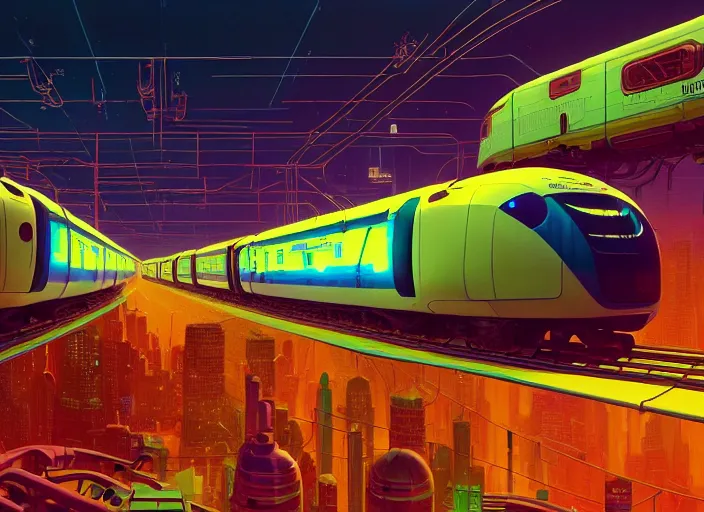 Image similar to a luminescent cyberpunk train by paolo eleuteri serpieri and tomer hanuka and chesley bonestell and daniel merriam and tomokazu matsuyama, unreal engine, high resolution render, featured on artstation, octane, 8 k, highly intricate details, vivid colors, vector illustration