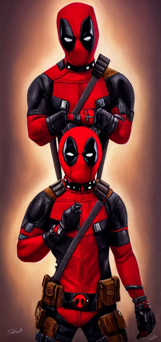 Prompt: portrait of baby deadpool, elegant, glowing lights, highly detailed, paiting painting, hdr