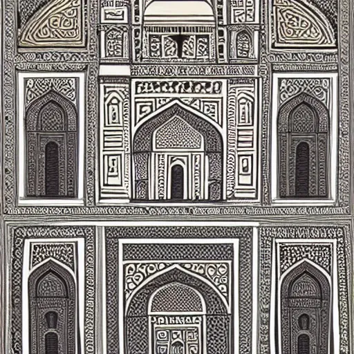 Prompt: Taj Mahal Architecture in the Style of Picasso, intricate details