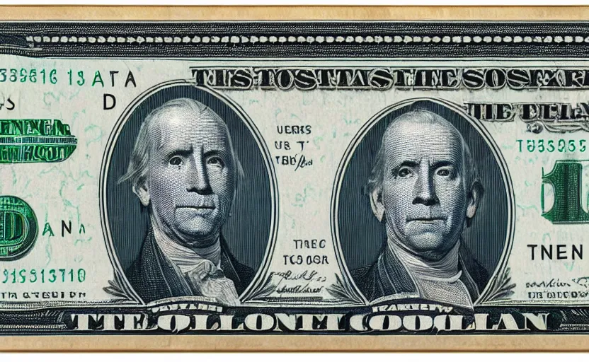 Image similar to rectangular photograph of ten dollar u. s. currency note featuring president biden