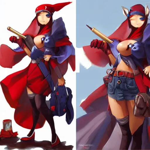 Prompt: Buff Prinny wearing a red scarf, Disgaea, realistic, very detailed, art by artgerm and greg rutkowski and magali villeneuve