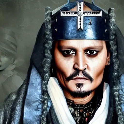 Image similar to Johnny Depp as a Crusader Kings 3 character