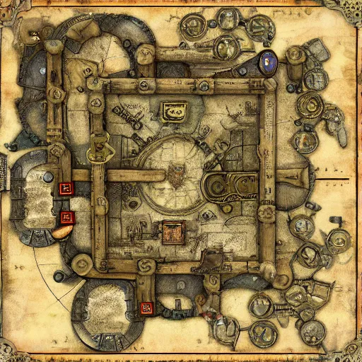 Image similar to roleplaying game table top map a steampunk town, perfect textures, 8k, high details, neat