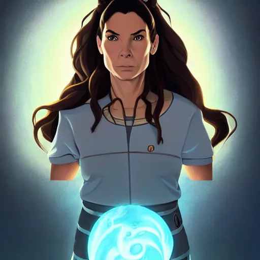 Prompt: Portrait of Sandra Bullock as Katara, hair loops, hair loopies, hair loopies, Southern Water Tribe, hair loopies, Inuit, Avatar the Last Airbender, Legend of Korra, beautiful, 4k oil on linen by wlop, artgerm, andrei riabovitchev, nuri iyem, james gurney, james jean, highly detailed, soft lighting 8k resolution, intricate, elegant, highly detailed, digital painting, artstation, concept art, smooth, sharp focus, illustration, art by artgerm and Ruan Jia and Rembrandt and greg rutkowski and alphonse mucha and andrei riabovitchev and craig mullins
