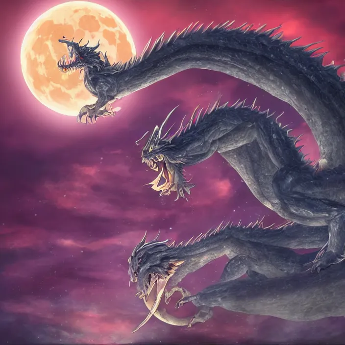 Prompt: digital art of colossal dragon eating a moon