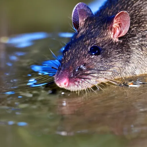 Image similar to close up photo of an australian swamp rat, drinking water from a lake in tasmania, bokeh, 4 0 0 mm lens, 4 k award winning nature photography