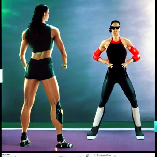 Image similar to Trinity the matrix, Femaile sprinter in athletic attire with cyborg legs, diesel punk, athletic footage, 1980's, olympics, cinematic, art deco