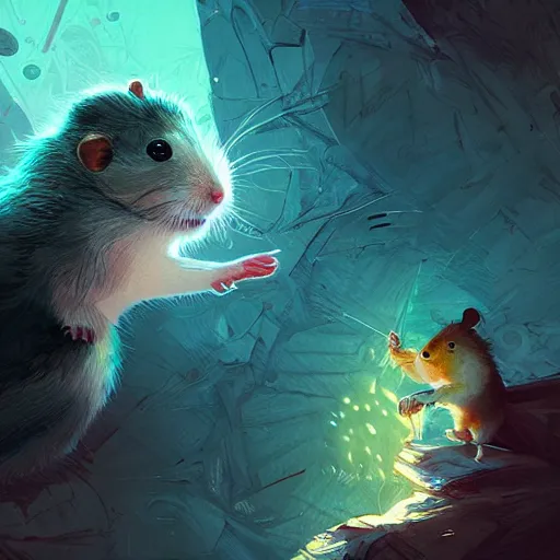 Image similar to very scared hamster, digital illustration portrait design, by android jones and greg rutkowski, retrowave color scheme, detailed, cinematic lighting, wide angle action dynamic portrait