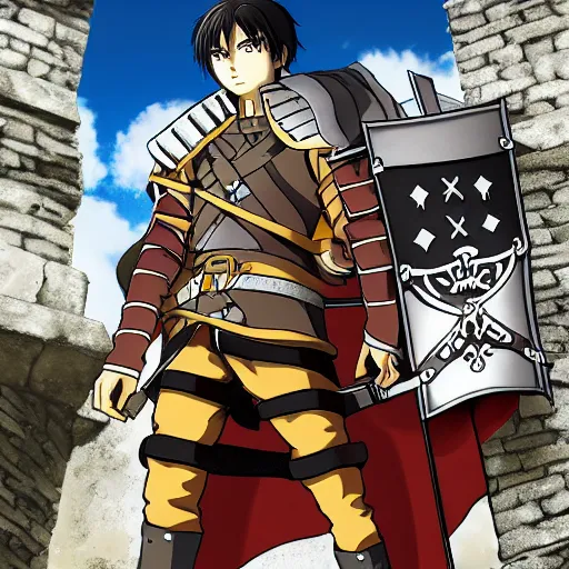 Prompt: a medieval knight low detail anime character high resolution in the style of attack on titan