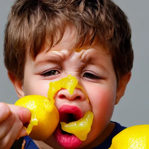 Prompt: Sour face, puckered lips, strong reaction to eating lemons