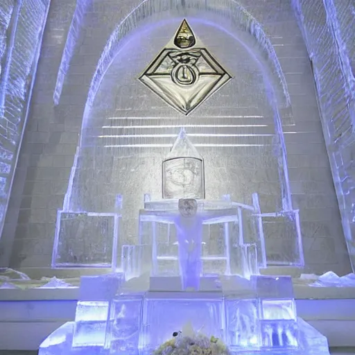 Prompt: photograph of the 2 0 foot high elaborate occult masonic illuminati ice sculpture from lady gaga's presidential funeral