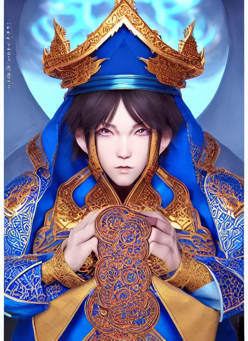 Image similar to manchurian martial artist!!!! blue eyes!! intricate ornate blue robes!! character concept art, sharp focus, octane render! unreal engine 5! highly rendered!! trending on artstation!! detailed linework!! illustration by artgerm, wlop, and chie yoshii