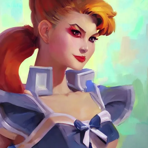 Prompt: greg manchess portrait painting of usagi sailor moon as overwatch character, medium shot, asymmetrical, profile picture, organic painting, sunny day, matte painting, bold shapes, hard edges, street art, trending on artstation, by huang guangjian and gil elvgren and sachin teng