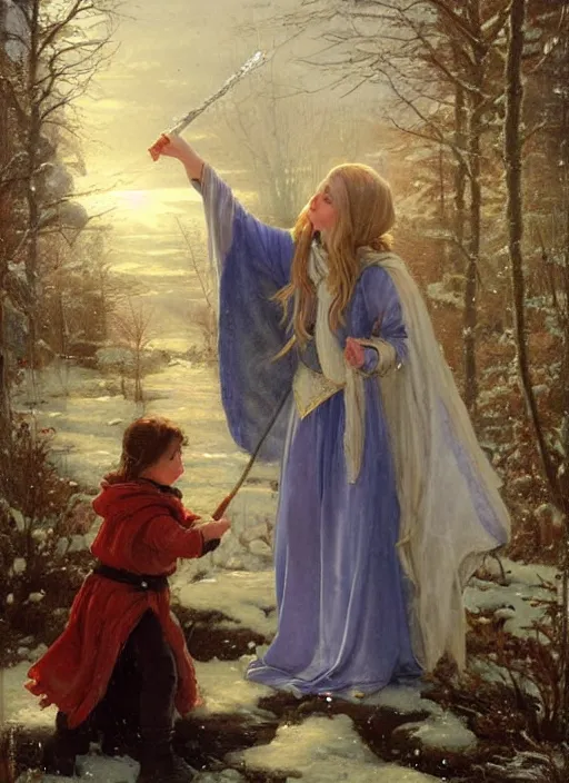 Image similar to a mage casting a frost spell by emile munier