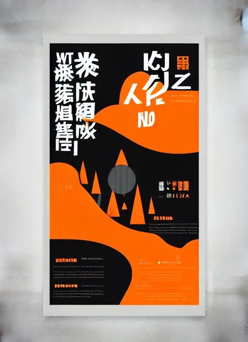 Image similar to poster design with duochrome contemporary typographic Japanese katakana, black and orange colour palette, layout design, illustrator vector graphics