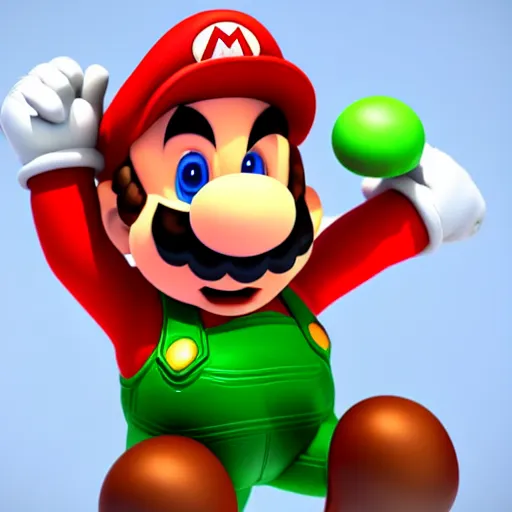 Prompt: 3 d render of mario eating a green and white mushroom