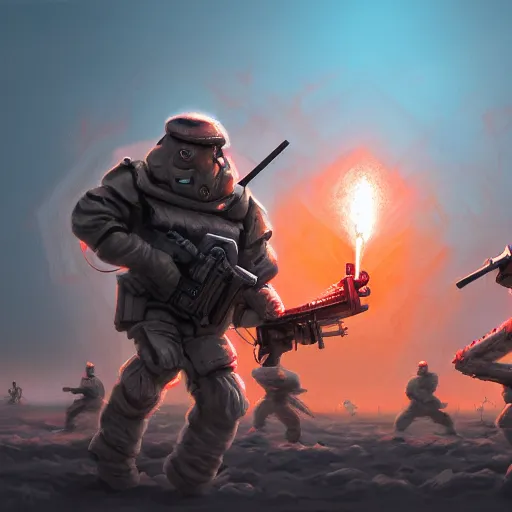 Image similar to comedian performing in a brutal battle field, stand-up comedy, dead laughing bodies on the ground, nuclear cloud in the far horizon, intricate, highly detailed, digital painting, trending on artstation, concept art, smooth, sharp focus