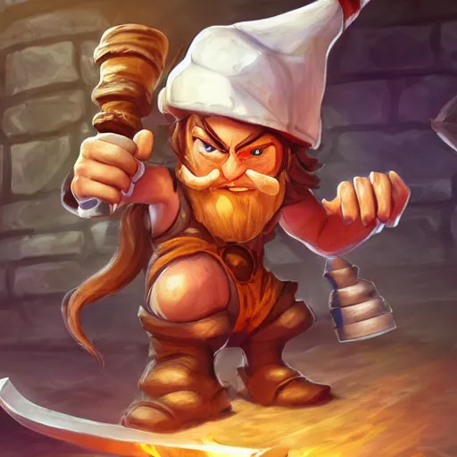 Image similar to league of legends champion angry spoon wielding barbarian wearing chef's hat, detailed, league of legends