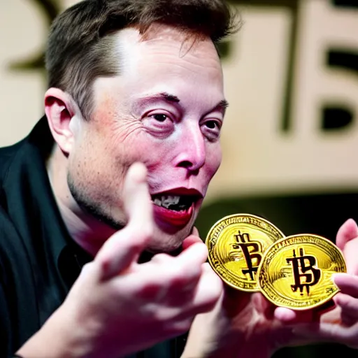 Prompt: Elon Musk eating a bitcoin, highly detailed, high quality, HD, 4k, 8k, Canon 300mm, professional photographer, 40mp, lifelike, top-rated, award winning, realistic, sharp, no blur, edited, corrected, trending