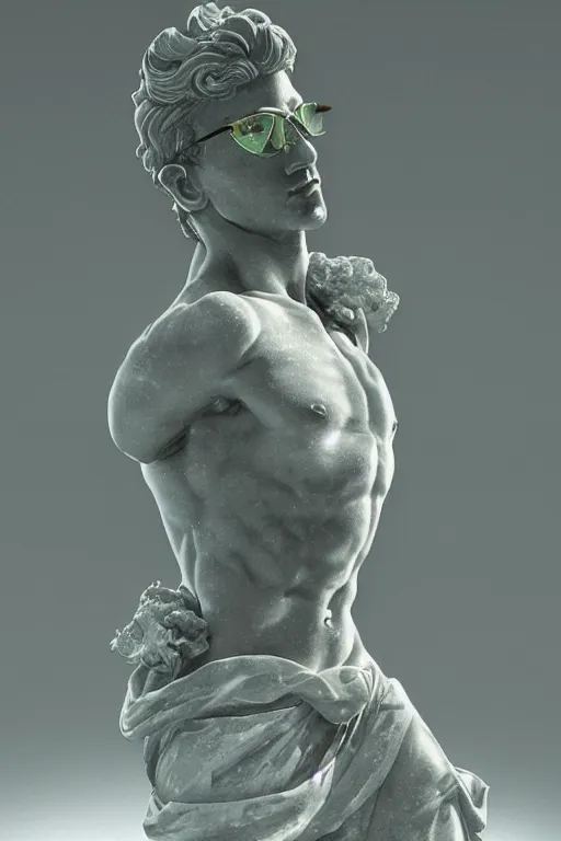 Prompt: an ultradetailed marble sculpture of the statue of david wearing glowing neon slotted 1 9 8 0 s glasses, masterpiece, 8 k, art by greg rutkowski and albert bierstadt