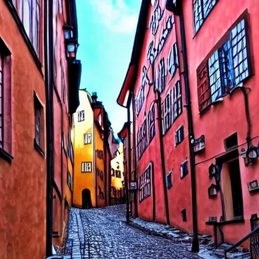 Prompt: stockholm gamla stan, in the style of anime
