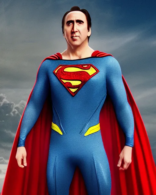 Prompt: Nicolas Cage as Superman, cinematic lighting, 4k photograph