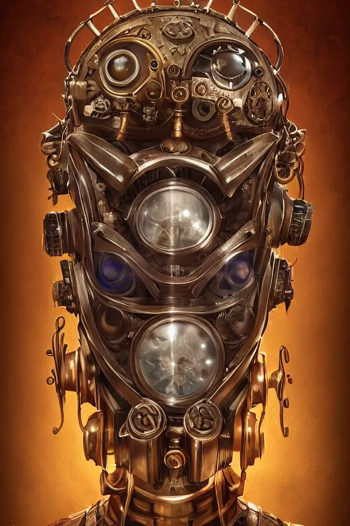 Image similar to steampunk helmet fantasy art mask robot ninja stylized digital illustration sharp focus, elegant intricate digital painting artstation concept art global illumination ray tracing advanced technology chaykin howard and campionpascale and cooke darwyn and davis jack