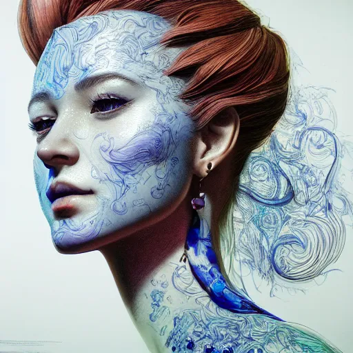 Image similar to the portrait of a blueberry that resembles an absurdly beautiful, graceful, elegant, sophisticated woman, an ultrafine hyperdetailed illustration by kim jung gi, irakli nadar, intricate linework, bright colors, octopath traveler, final fantasy, unreal engine 5 highly rendered, global illumination, radiant light, detailed and intricate environment