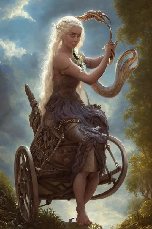 Prompt: A fantasy book style portrait painting of Daenerys Targaryen, as a Mystical Valkyrie pushing a pram containing a Dragon Wyvern, Atlantean Warrior, François Boucher, Oil Painting, unreal 5, DAZ, hyperrealistic, octane render, Regal, Refined, Detailed Digital Art, RPG portrait, William-Adolphe Bouguereau, Michael Cheval, Walt Disney (1937), Steampunk, Volumetric Golden dappled dynamic lighting, Highly Detailed, Cinematic Lighting, Unreal Engine, 8k, HD