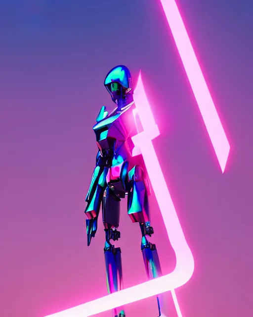 Prompt: hyperrealistic 3d render full mecha iridescent pink peace sign dramatic landscape concept art vray ute osterwald de chirico sharp cinematic very moody light 8k low angle shallow depth of field