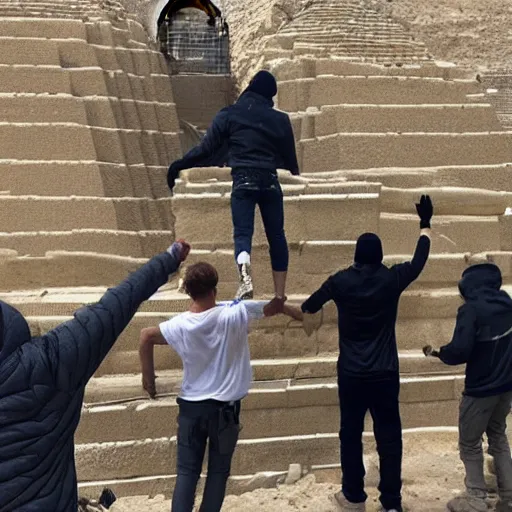 Image similar to gopniks vandalizing the pyramids