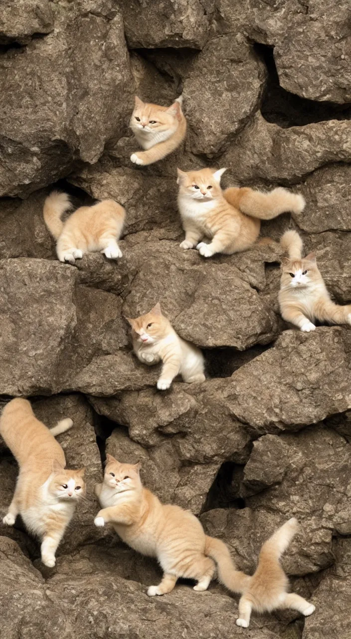 Prompt: fat cats tumbling off a mountain