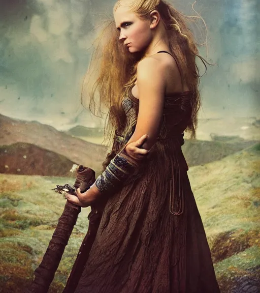 Image similar to portrait_photo_of_a_stunningly beautiful norse maiden, 19th century, hyper detailed by Annie Leibovitz, Steve McCurry, David Lazar, Jimmy Nelsson, professional photography