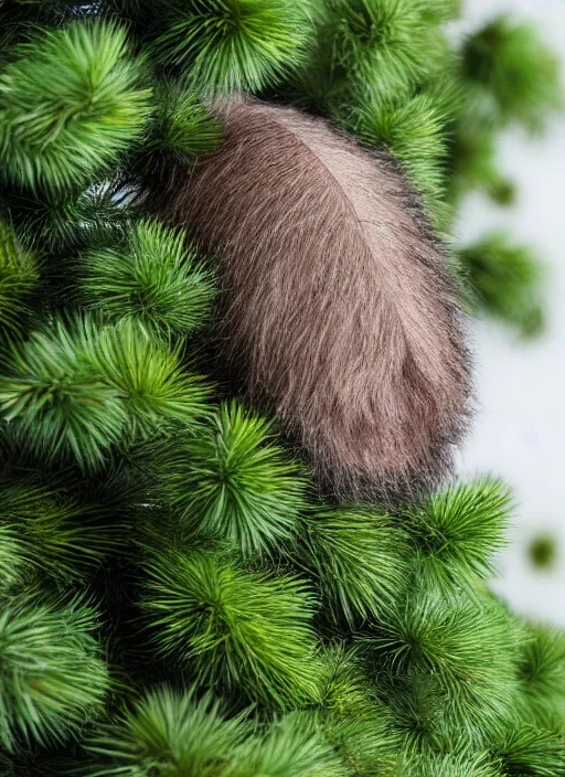 Image similar to extra furry and hairy pinetree, realistic, 4 k, sharp focus, hyperrealistic, global illumination, raytracting