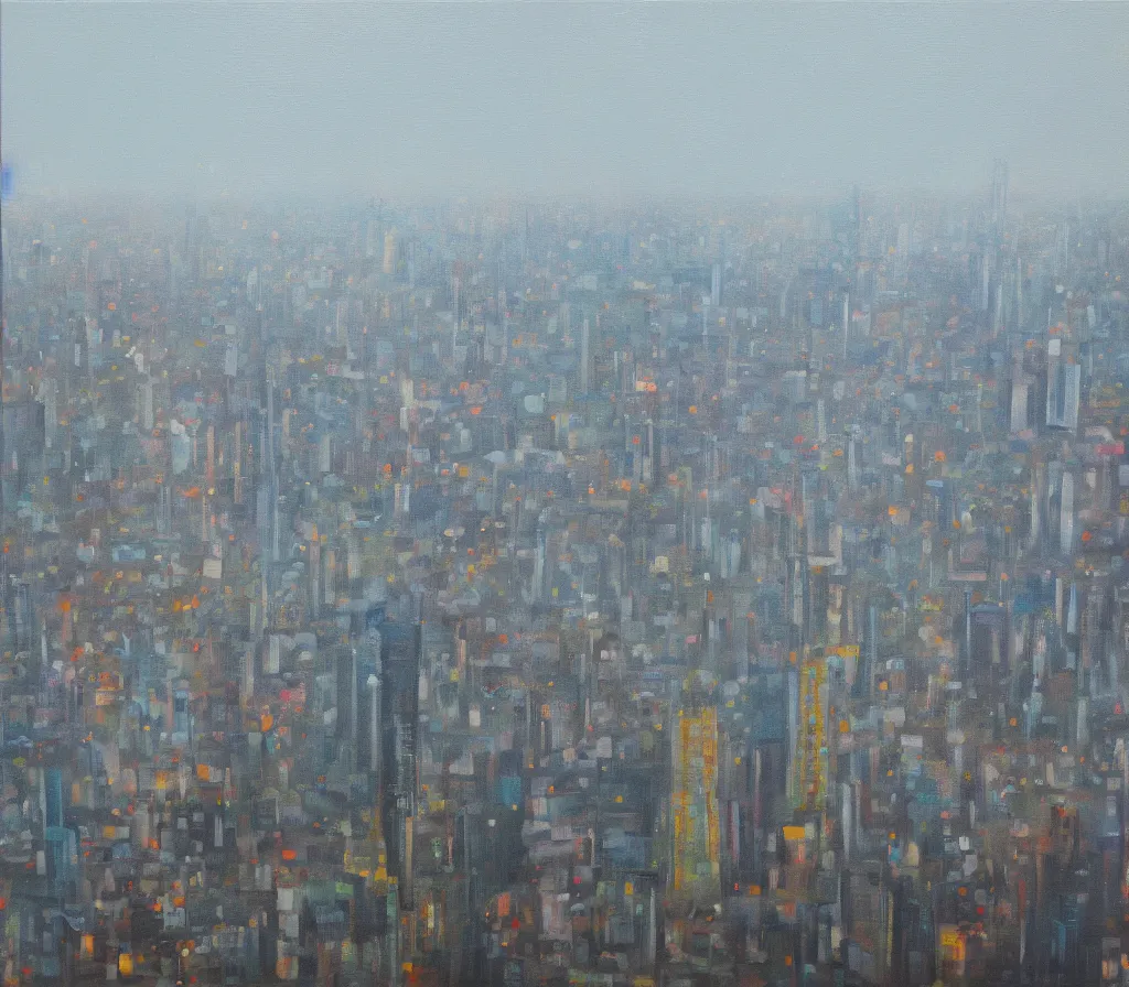 Prompt: a city beyond the edge of reality, oil on canvas