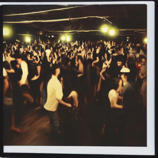 Image similar to Polaroid photograph of a busy dance floor at night