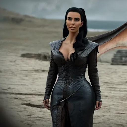 Image similar to A still of Kim Kardashian as Daenerys Targaryen