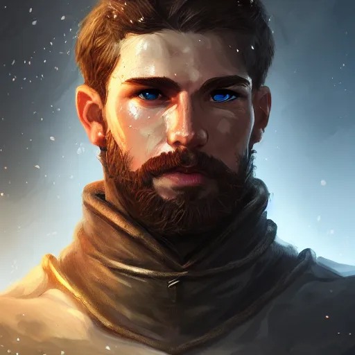 Image similar to portrait of a young rugged ranger, muscular, upper body, longsword, D&D, fantasy, intricate, cinematic lighting, highly detailed, digital painting, artstation, concept art, smooth, sharp focus, illustration