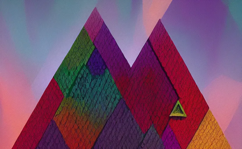 Image similar to a painting of a sierpinski triangle trending on artstation in the style of greg rutkowski, 3 d, fractal, 4 d, endless, rainbow