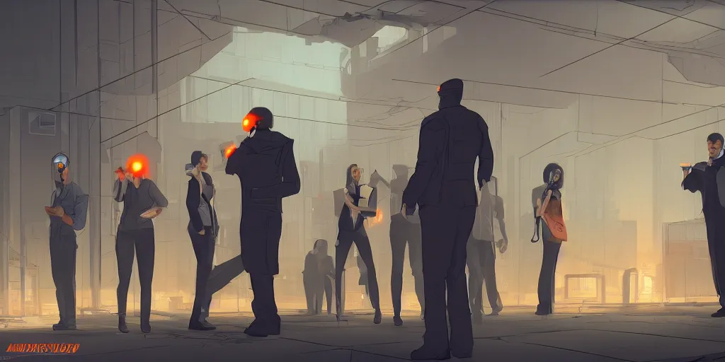 Image similar to the boss is yelling at an anonymous employee in a cyberpunk dystopian office at day in an orange smoke artstation