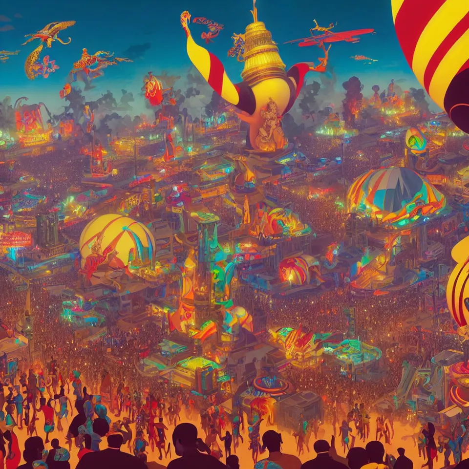 Image similar to trinidad and tobago carnival by paolo eleuteri serpieri and tomer hanuka and chesley bonestell and daniel merriam and tomokazu matsuyama, unreal engine, high resolution render, featured on artstation, octane, 8 k, highly intricate details, vivid colors, vector illustration