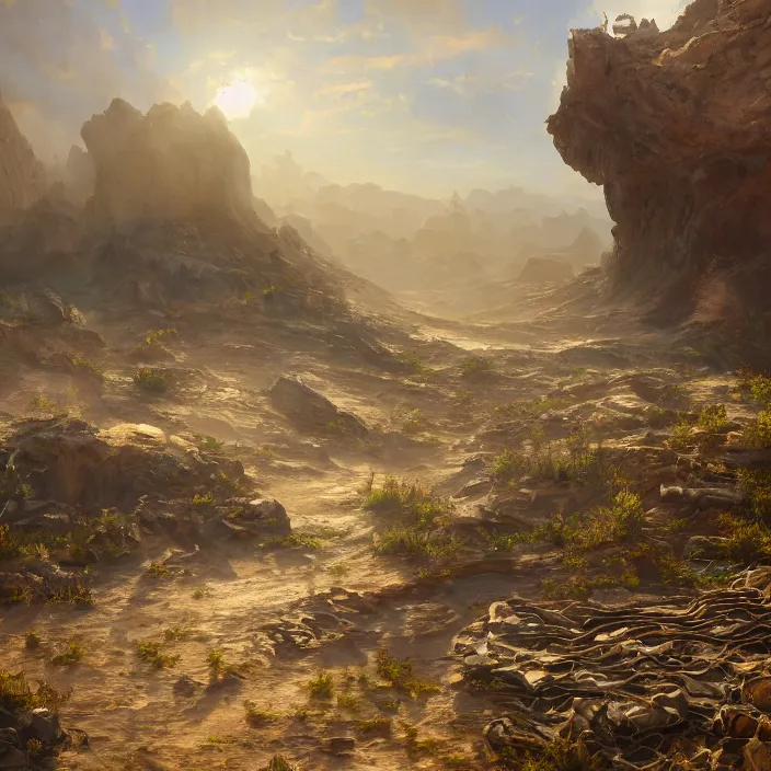Prompt: a beautiful oil painting of a wasteland in style of impressionnisme. hyper detailed, sharp focus, soft light. unreal engine 5 lumen. ray tracing. trending on artstation. oil on canvas