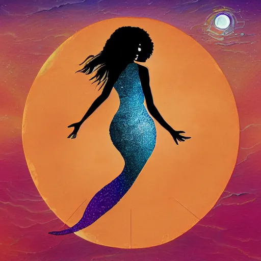 Prompt: a mermaid in the style of an Earth, Wind, and Fire album cover