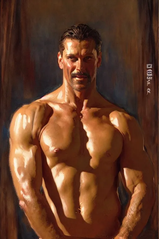 Image similar to muscular sweaty doctor, hospital painting by gaston bussiere, craig mullins, j. c. leyendecker, tom of finland