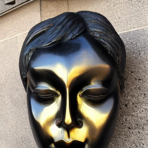 Prompt: perfect statue of beautiful evil face made from black marble with gold, by johannes voss