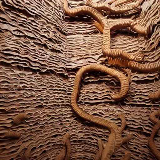 Image similar to tentacles made of brown corrugated cardboard, cut out of cardboard, realistic photography, fantasy