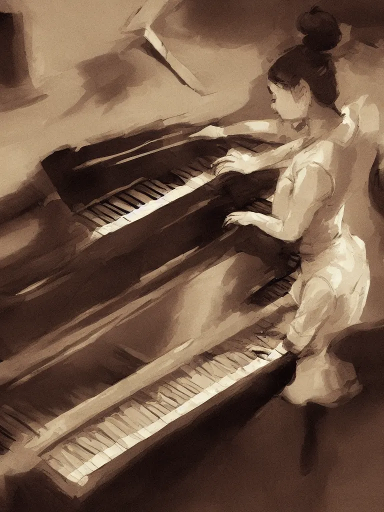 Image similar to playing piano by disney concept artists, blunt borders, rule of thirds