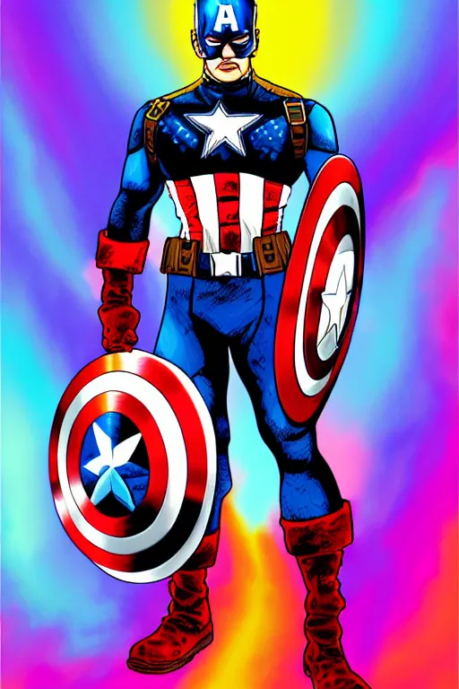 Image similar to Captain America high quality digital painting in the style of Lisa Frank